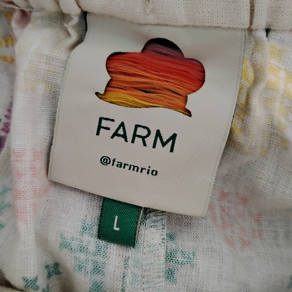 FARM Rio Embroidered Cross Stitch Linen Blend Shorts L - Picture 4 of 5